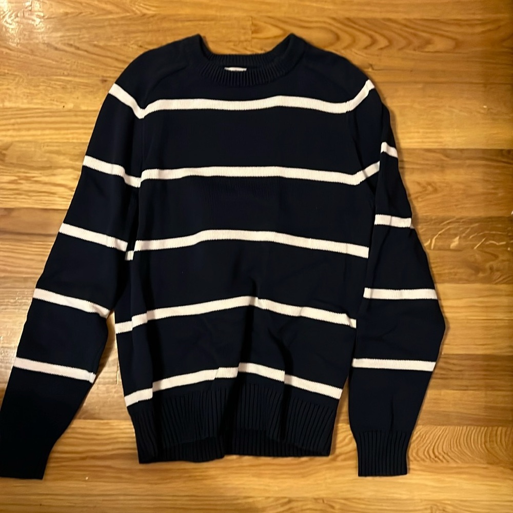J. Crew Navy Crewneck Sweater with White Stripes